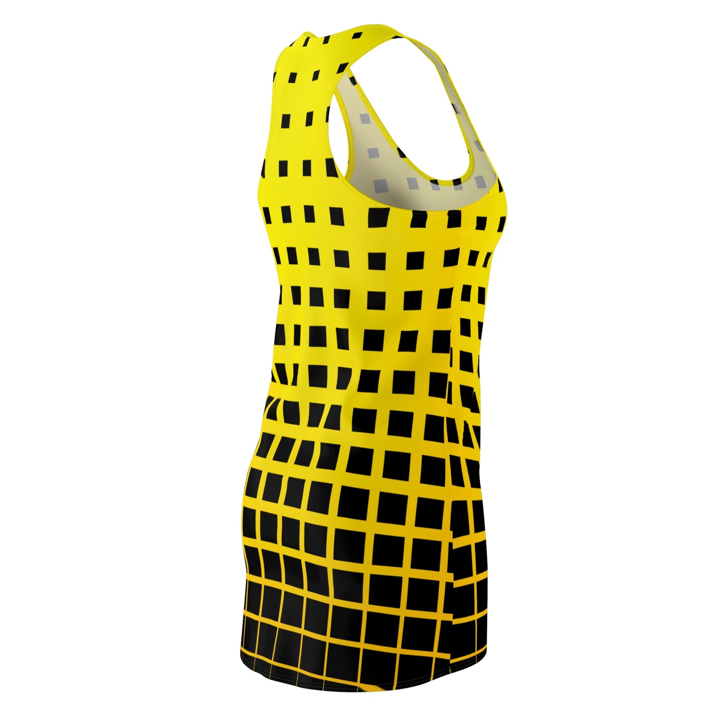 Racerback Damenkleid Sommer – Gelb-Schwarzes Grafikmuster, modern & klar
