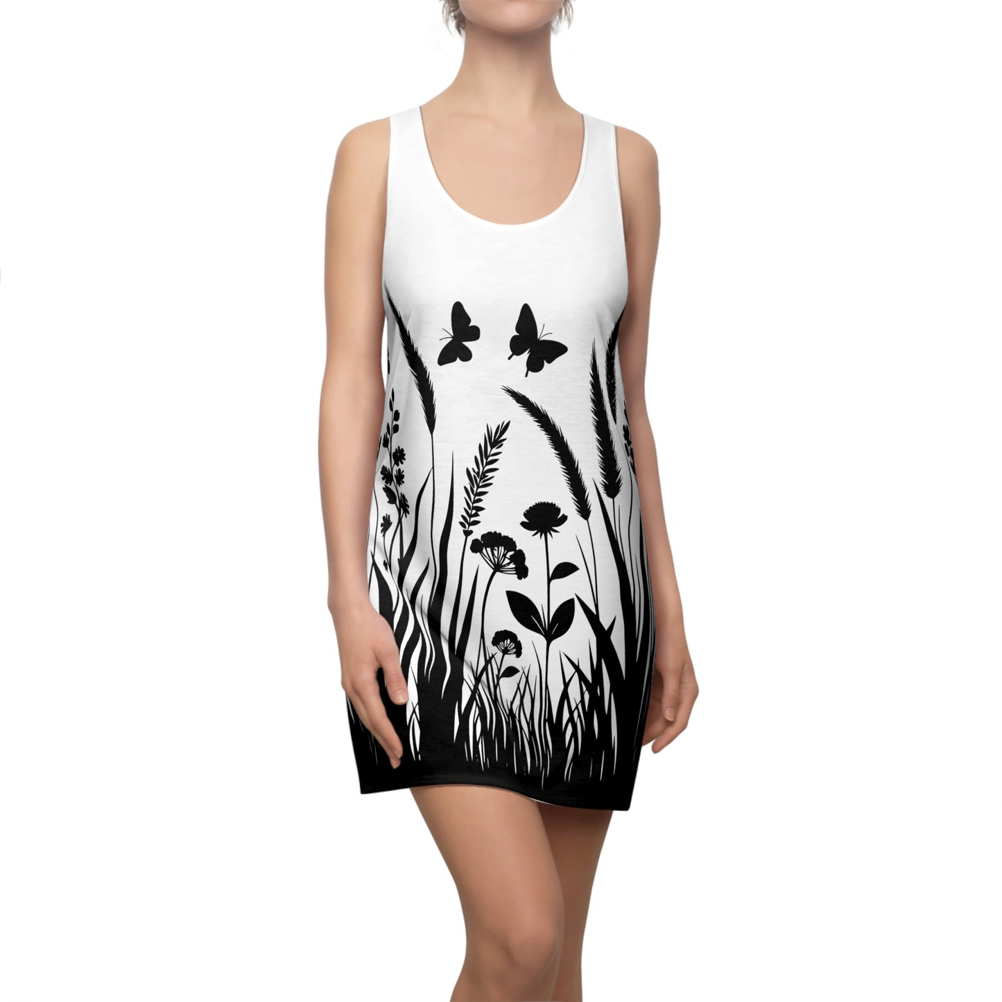 Naturmuster Racerback Kleid – Schmetterling & Blumen Design