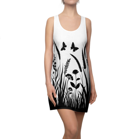 Naturmuster Racerback Kleid – Schmetterling & Blumen Design