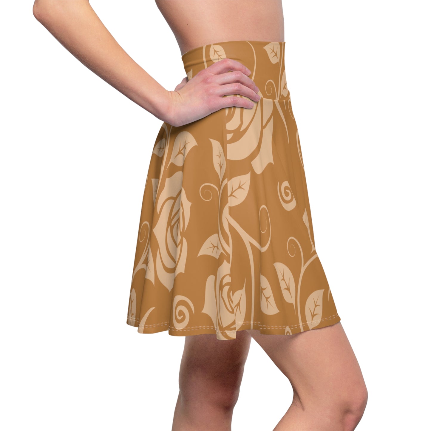 Hellbrauner Damen Rock Floral Skater Elegant Frühling Sommer Casual