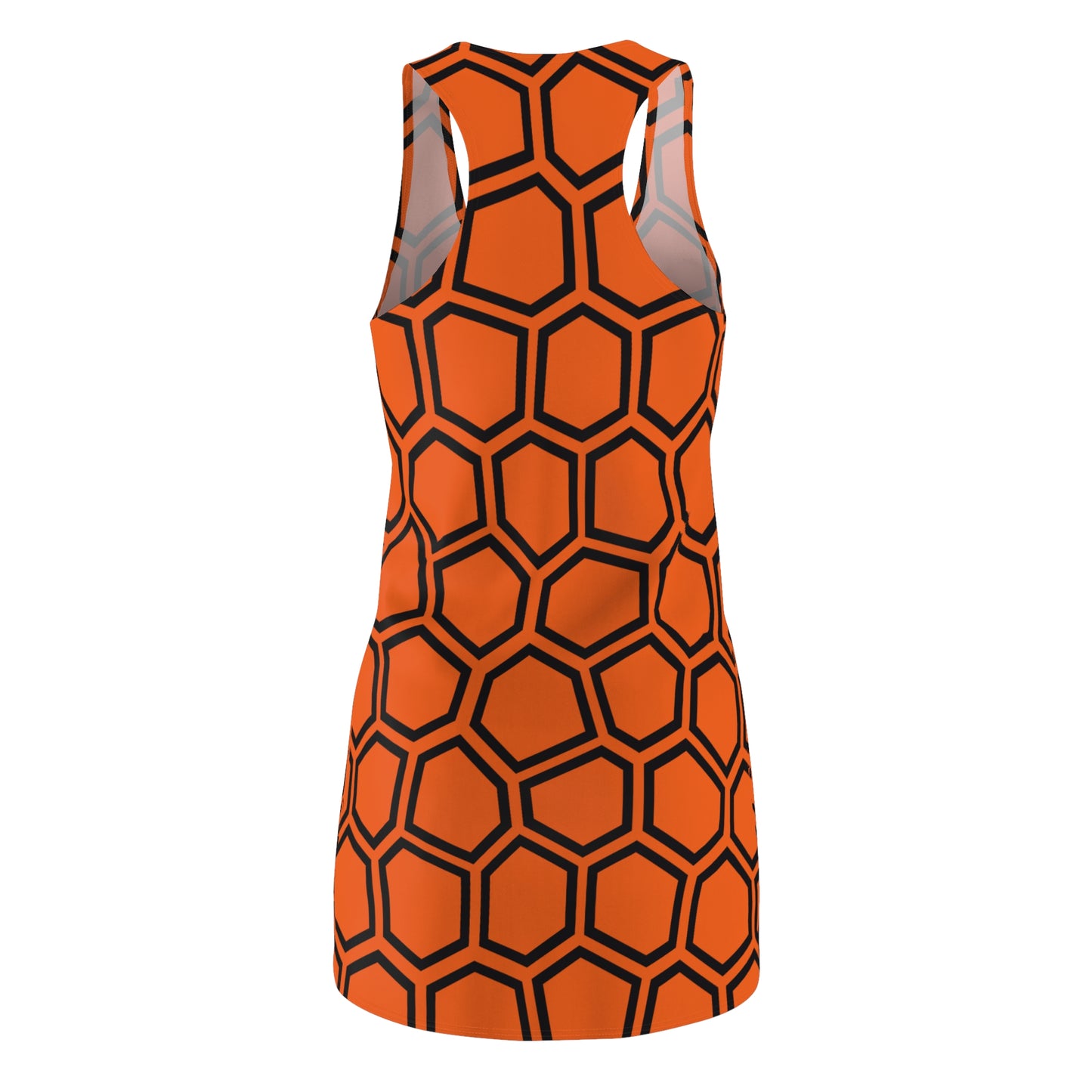 Racerback Kleid Schwarz Orange Hexagon Muster Damen Sommer