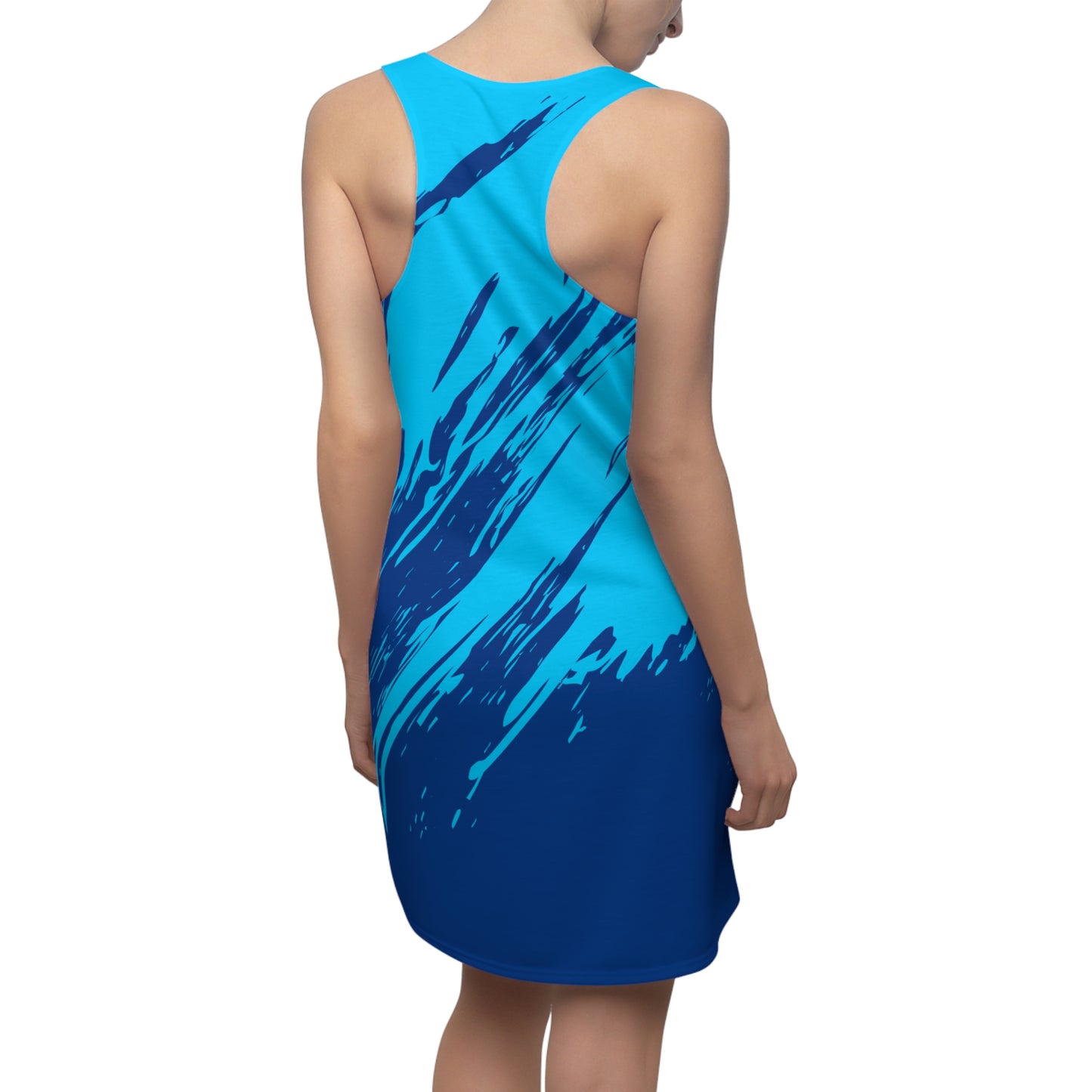 Türkis-Blaues Racerback Kleid mit abstraktem Pinselprint