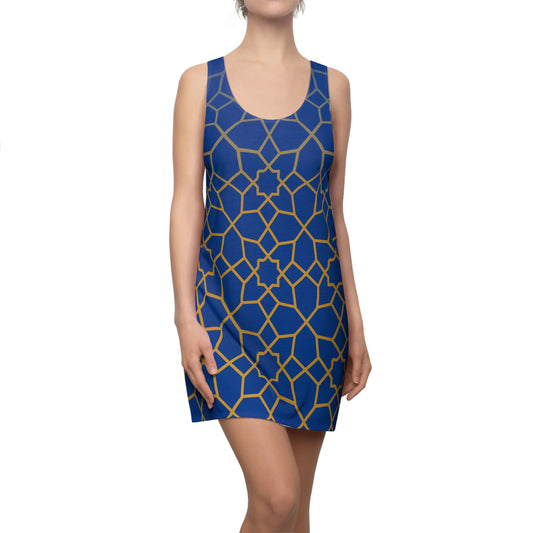 Luxury Racerback Dress mit Golden Mosaic Pattern auf Blau