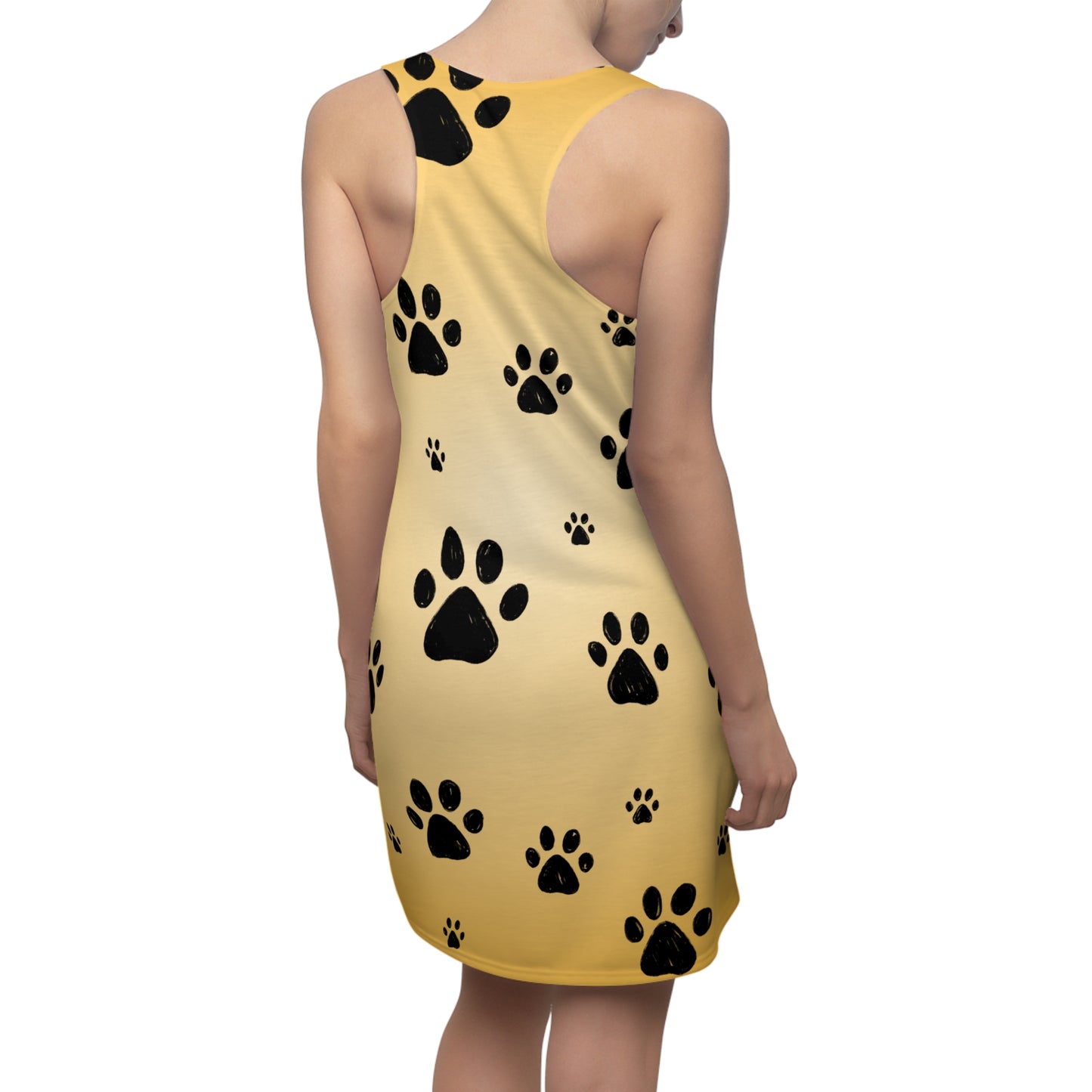 Beiges Racerback Kleid mit schwarzen Pfoten – Farbverlauf