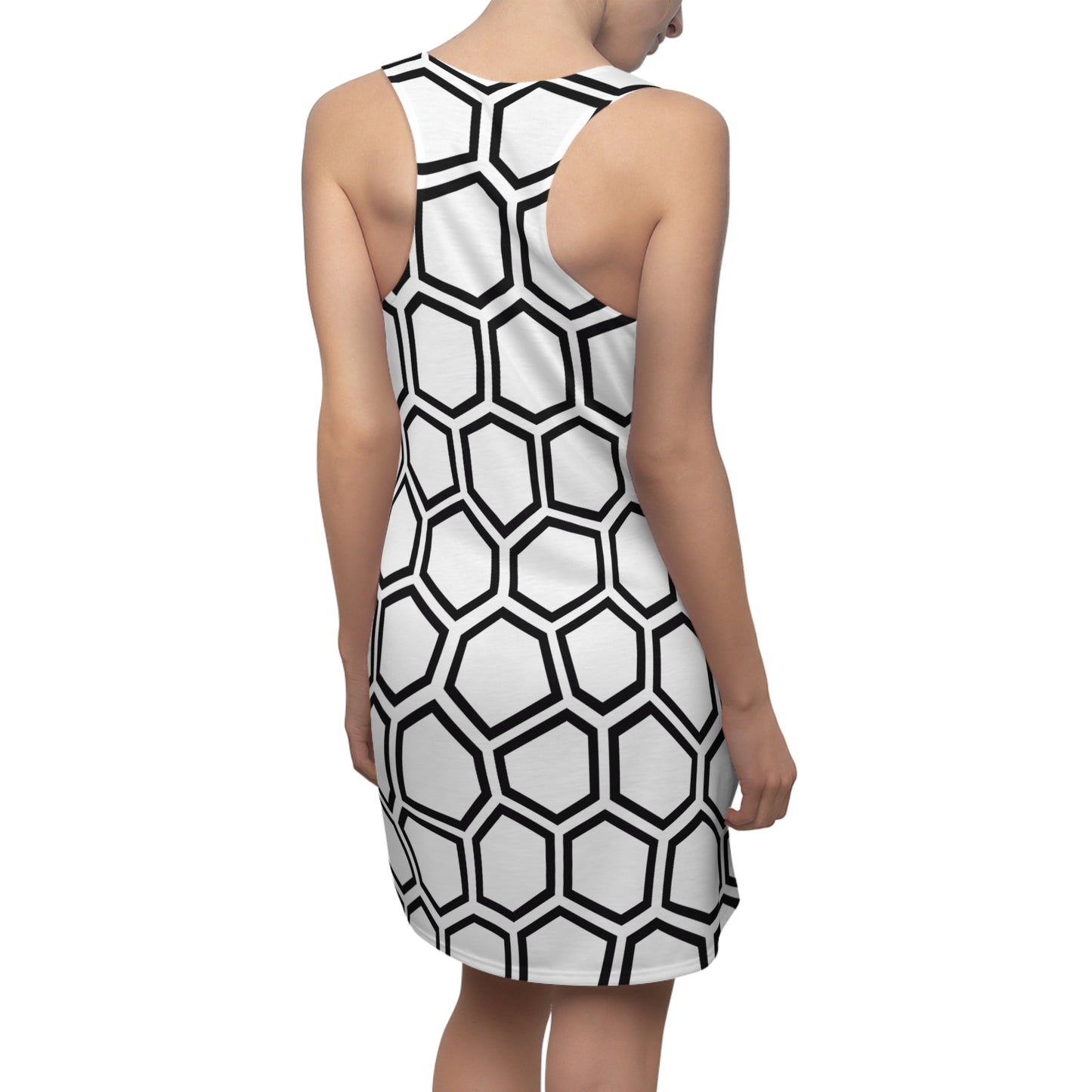 Racerback Kleid Schwarz Weiß Hexagon Muster Damen Sommer