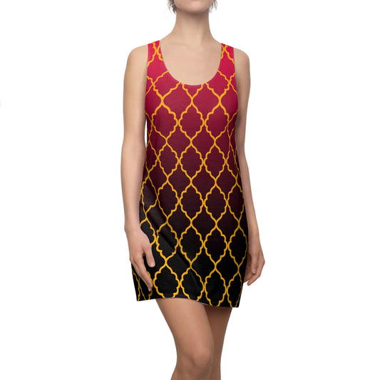 Rotes Racerback Kleid mit goldenem Ornamentmuster