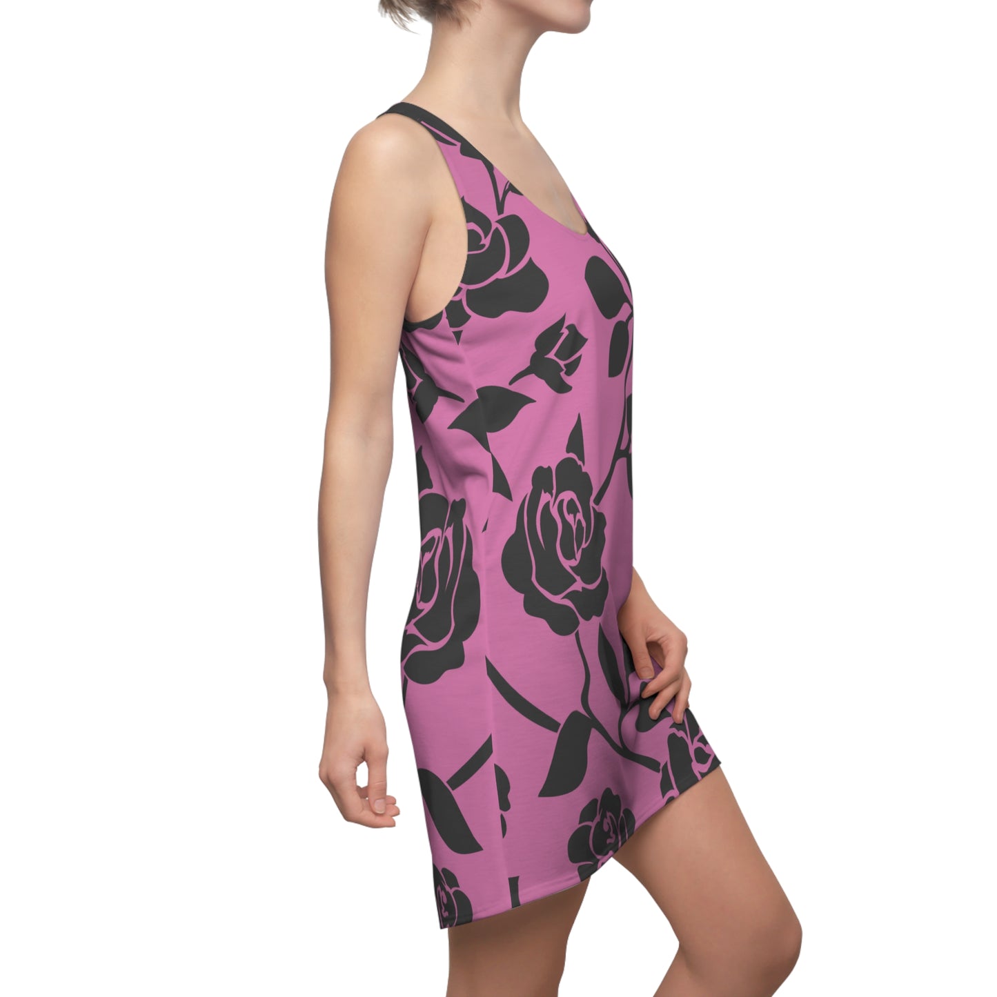 Rosen Racerback Kleid – Elegant Schwarz Rosa Design