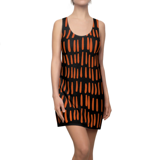 Schwarz Orange Boho Racerback Kleid – Modernes Sommerkleid