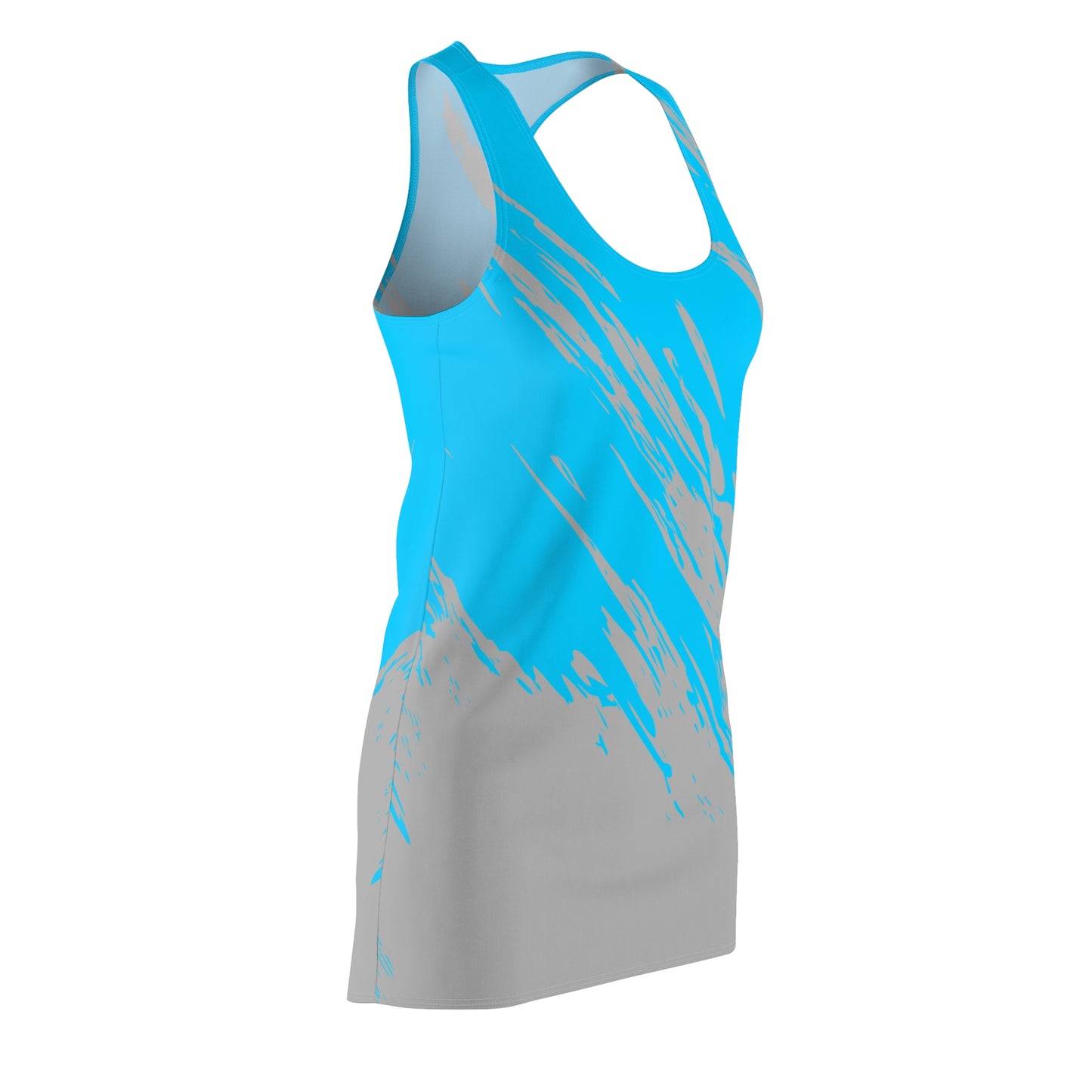 Türkis-Graues Racerback Kleid mit abstraktem Pinselprint