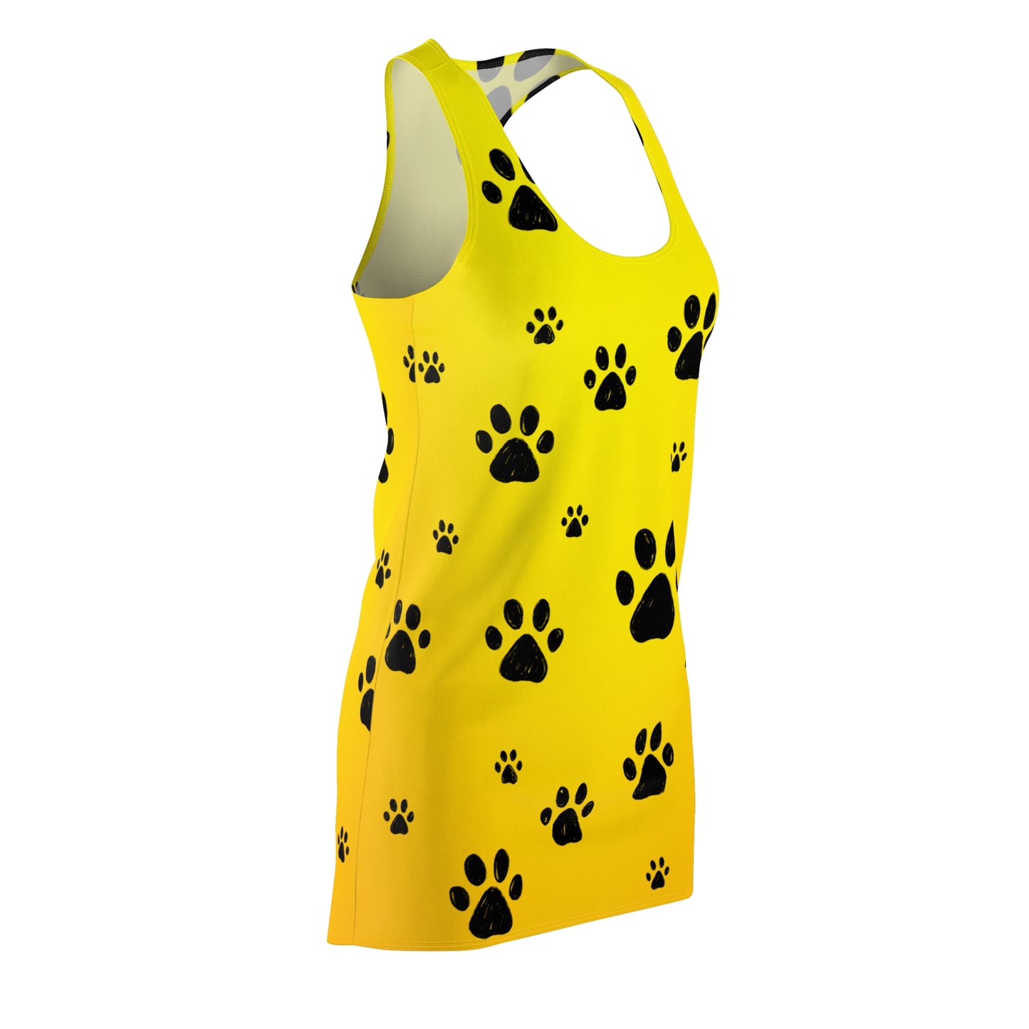 Gelbes Racerback Kleid mit schwarzen Pfoten – Farbverlauf