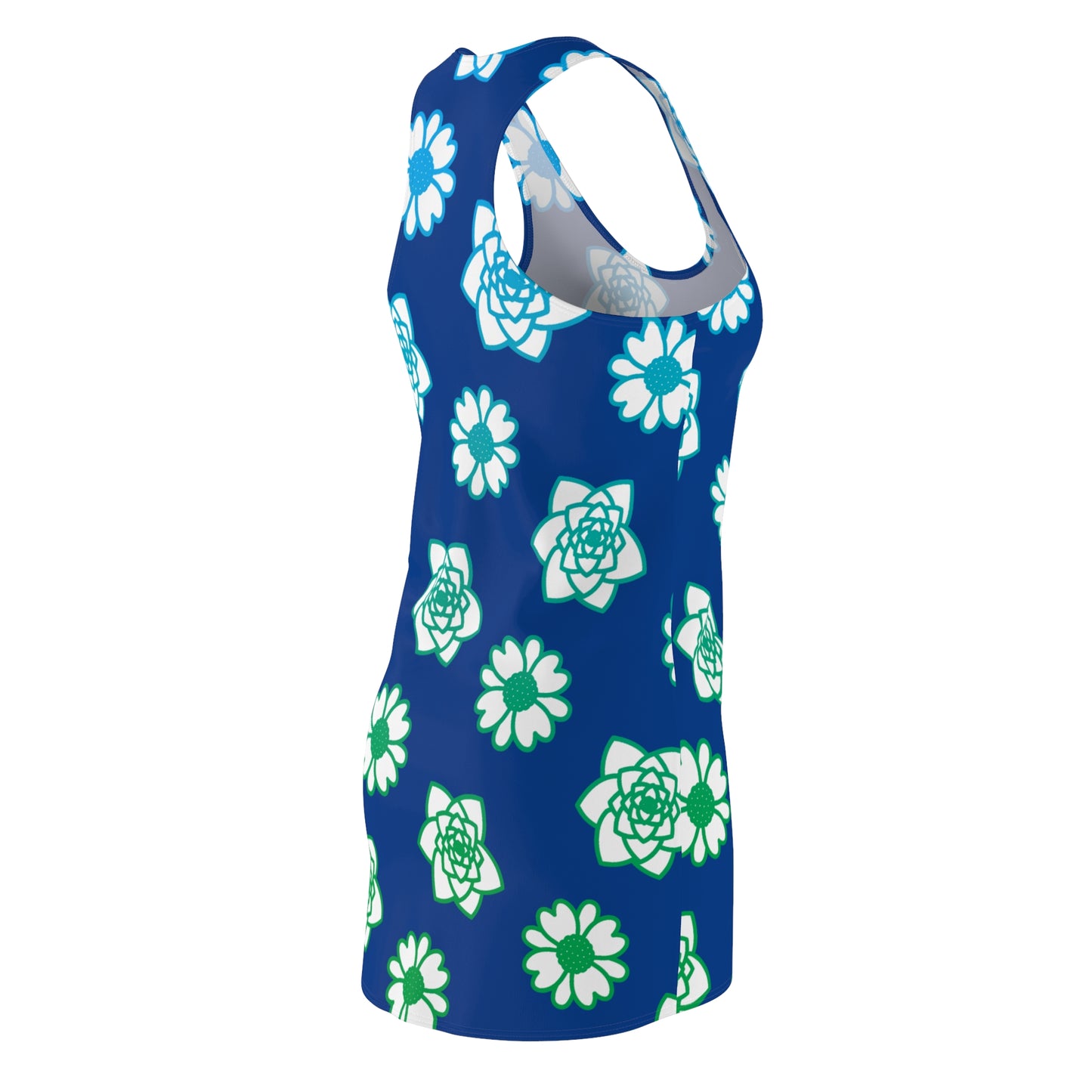 Racerback Kleid blau mit grünem Blumenmuster Sommerlook