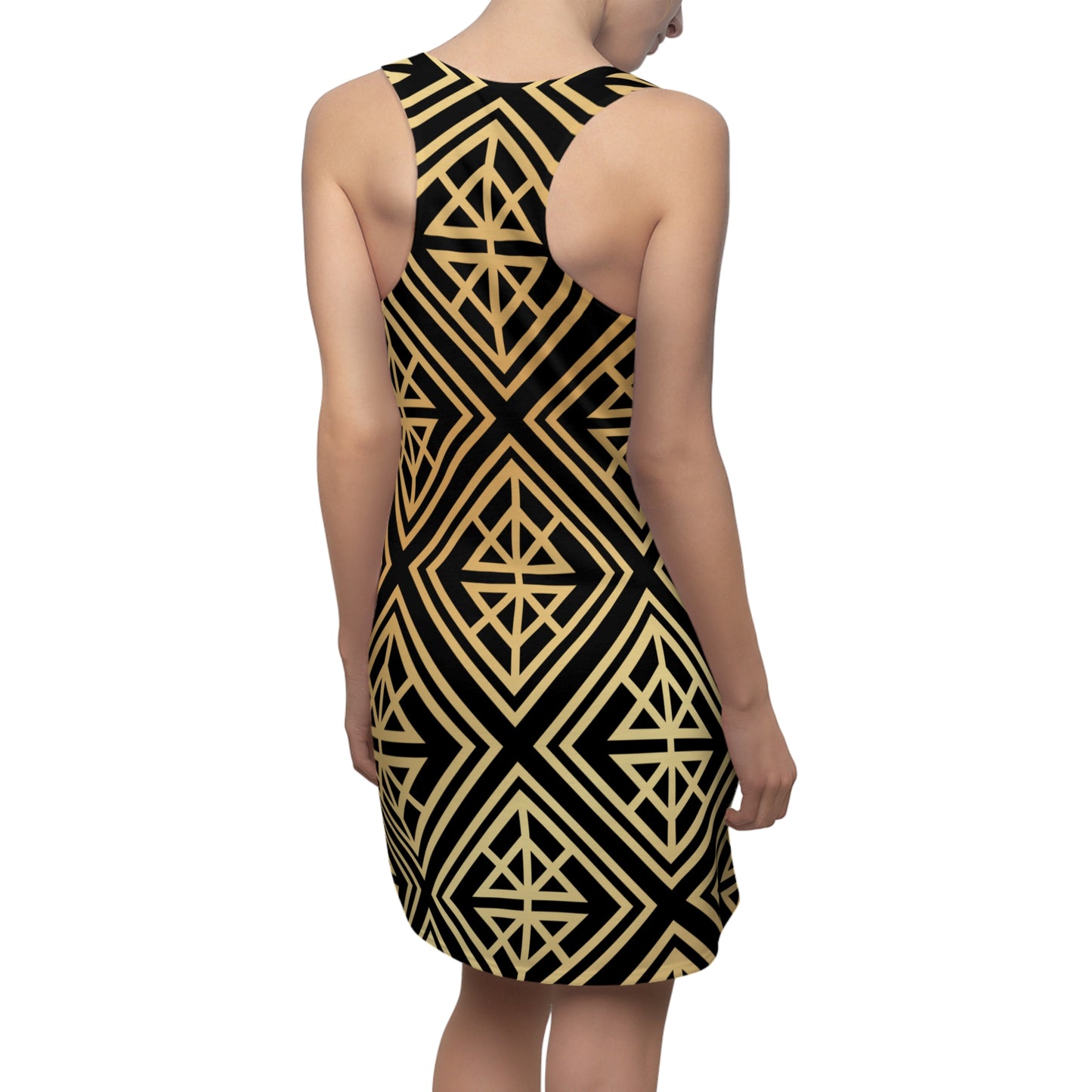 Luxury Racerback Dress mit Geometric Gold Line Muster black