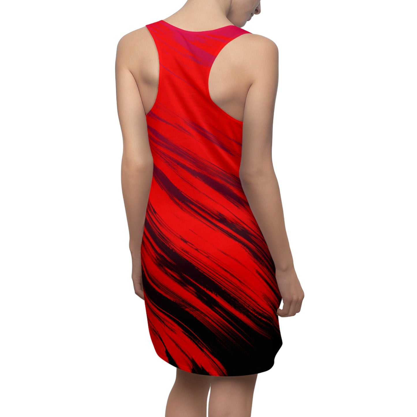 Rotes Racerback Kleid mit schwarzem Abstract Muster