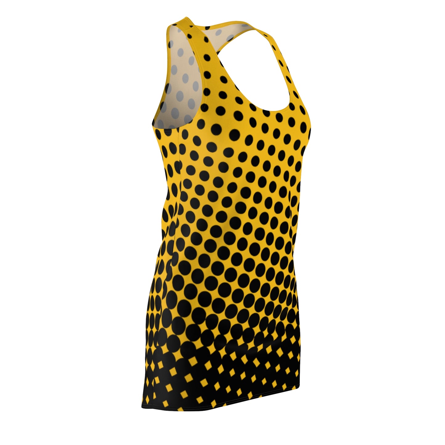 Black Yellow Polka Dot Racerback – Retro Sleeveless Mini Dress