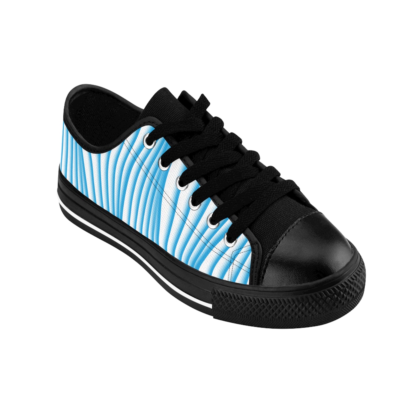 Blue Wave Pattern Canvas Sneakers Women Casual Lace-Up Shoes