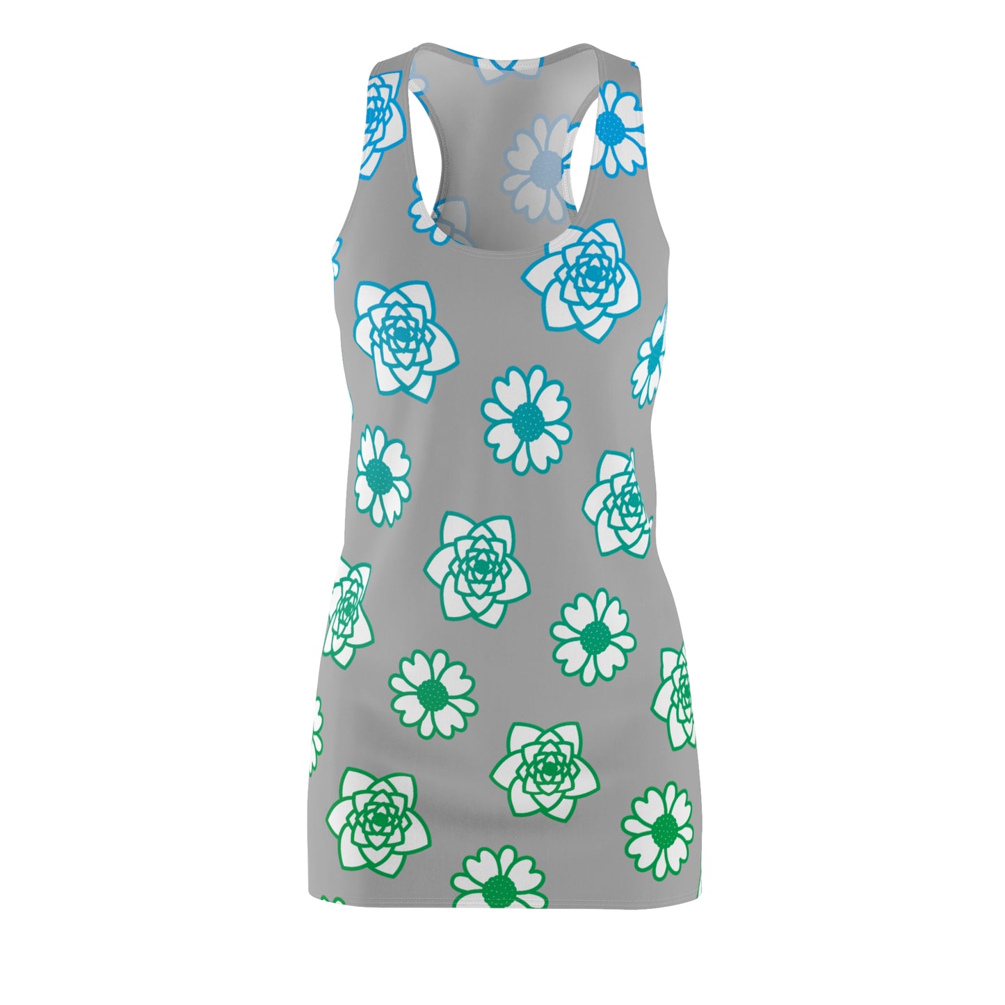Racerback Kleid Grau mit grünem Blumenmuster Sommerlook