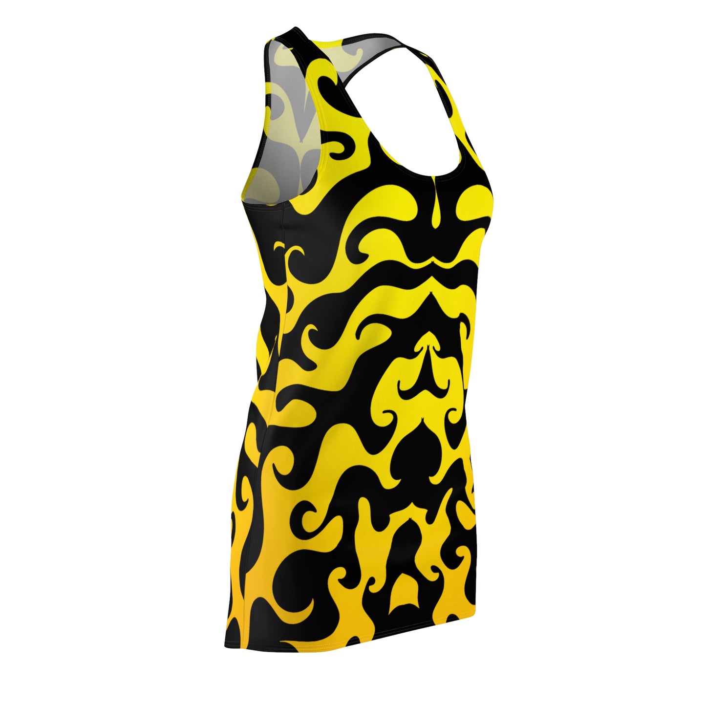Racerback Kleid mit grafischem Ornamentmuster in Gelb-Schwarz