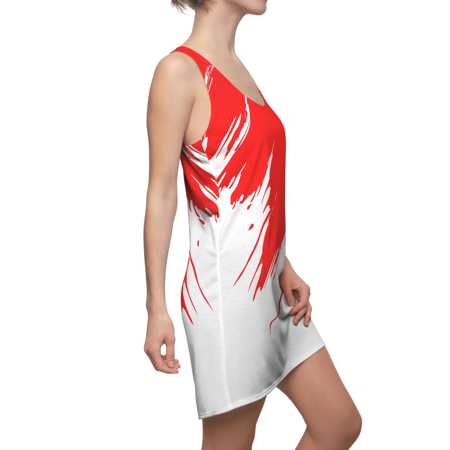 Rotes Racerback Kleid mit weißem Brushstroke-Design
