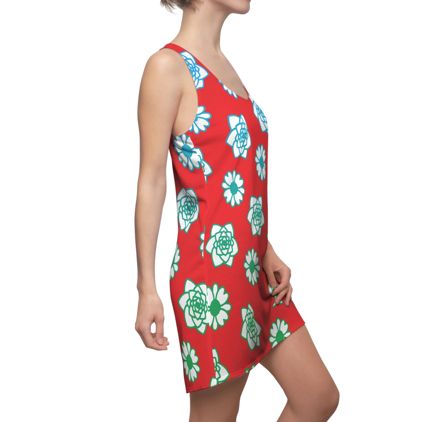 Racerback Kleid Rot mit grünem Blumenmuster Sommerlook