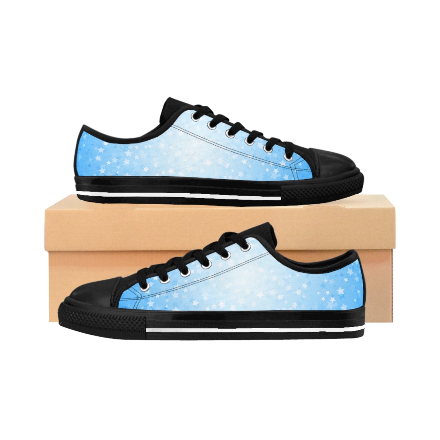 Star Pattern Canvas Sneakers Women – Blue Gradient Lace-Up Shoes
