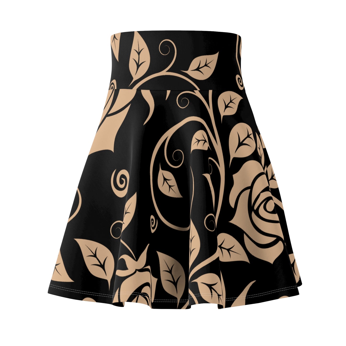 Schwarzer Damen Rock Floral Skater Elegant Frühling Sommer Casual