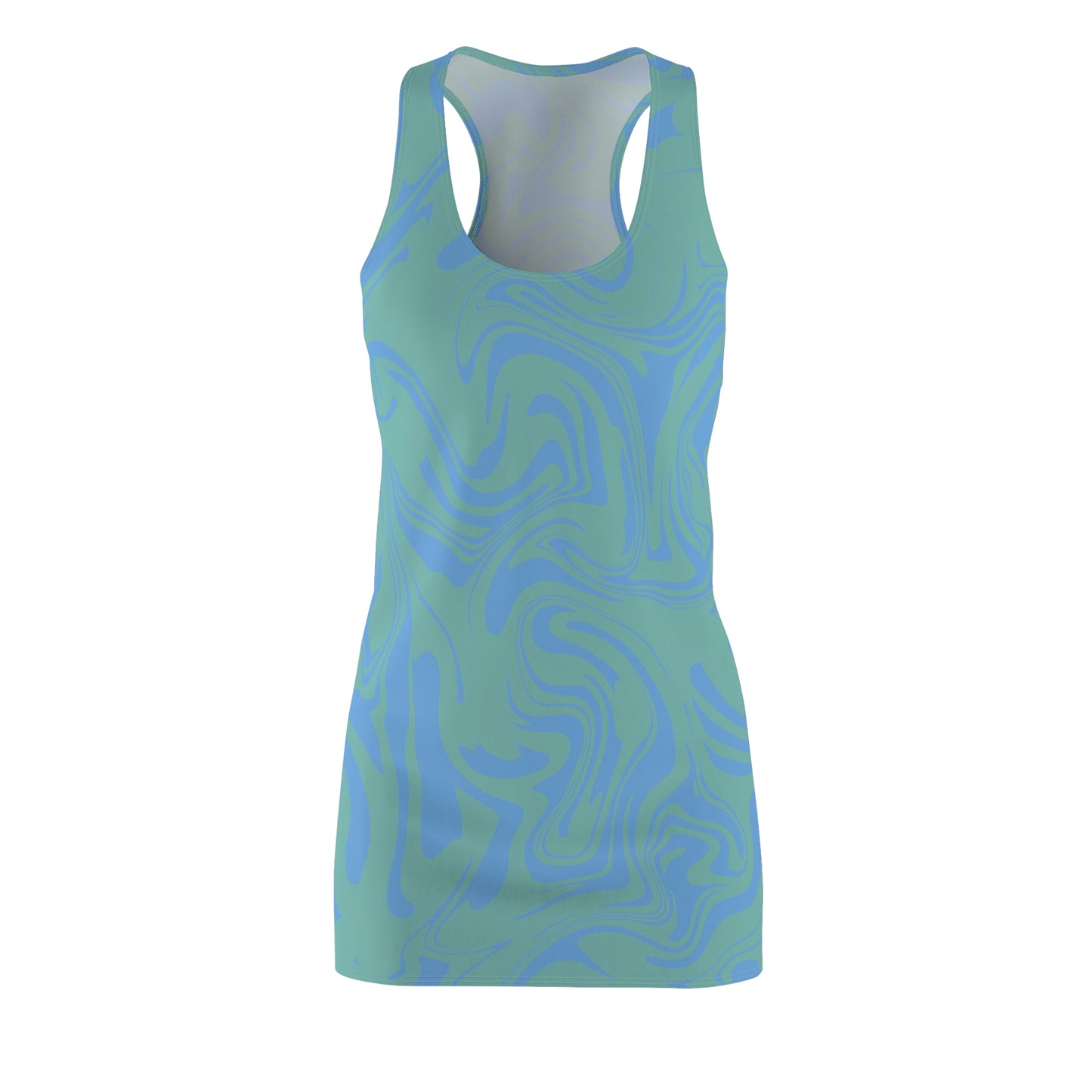 Aqua Hellblau Marmor Racerback Kleid – Trendige Sommer Damenmode