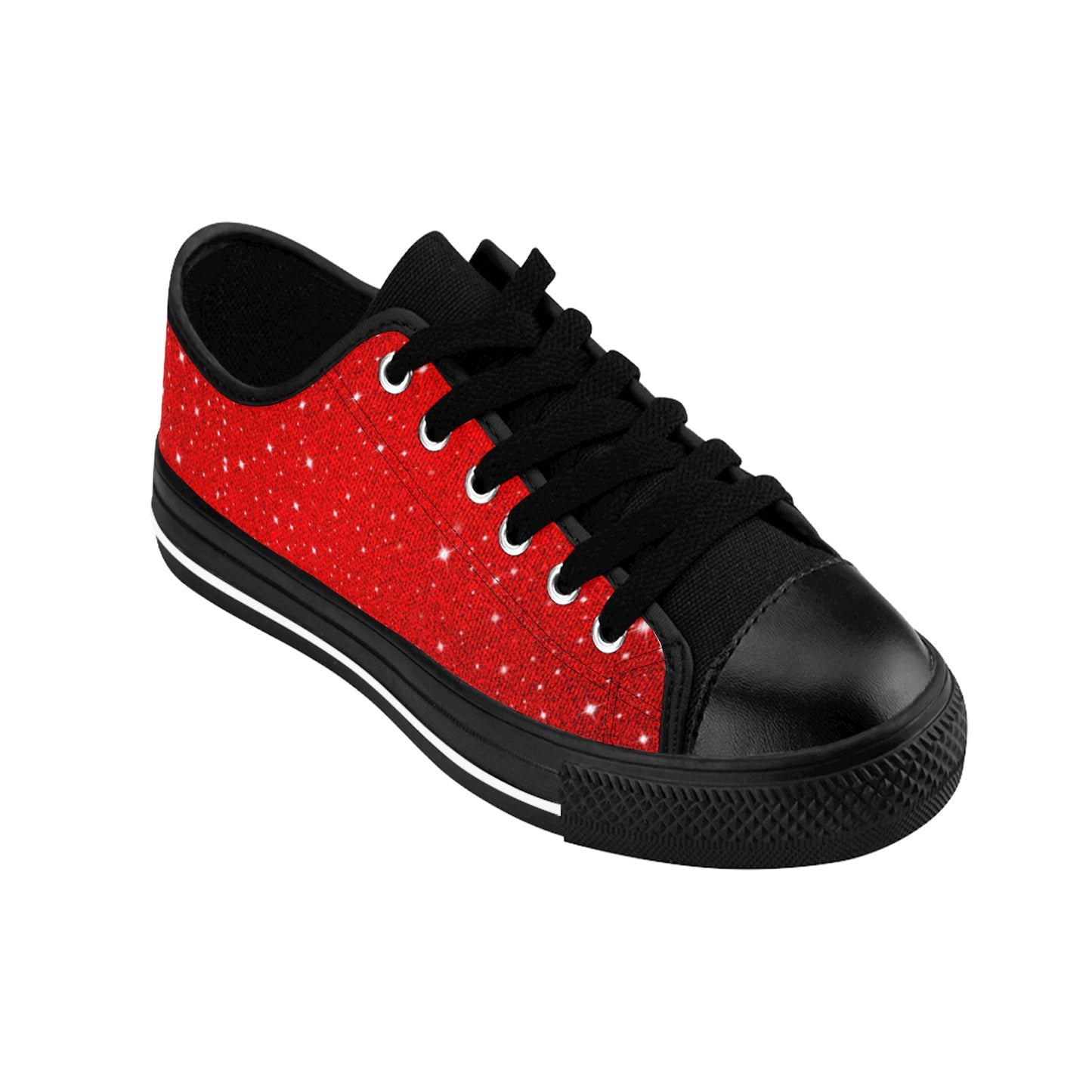 Red Sparkle Star Canvas Sneakers Women Casual Lace-Up Shoes