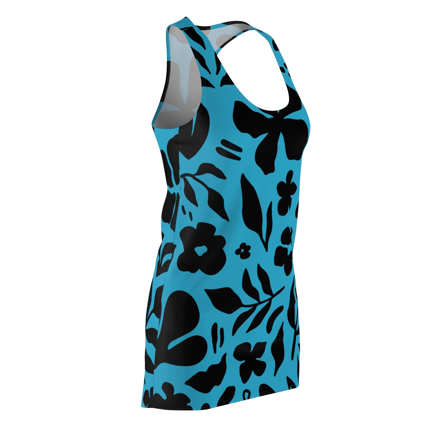 Schwarz Türkis Floral Racerback Kleid – Sommer Damenmode