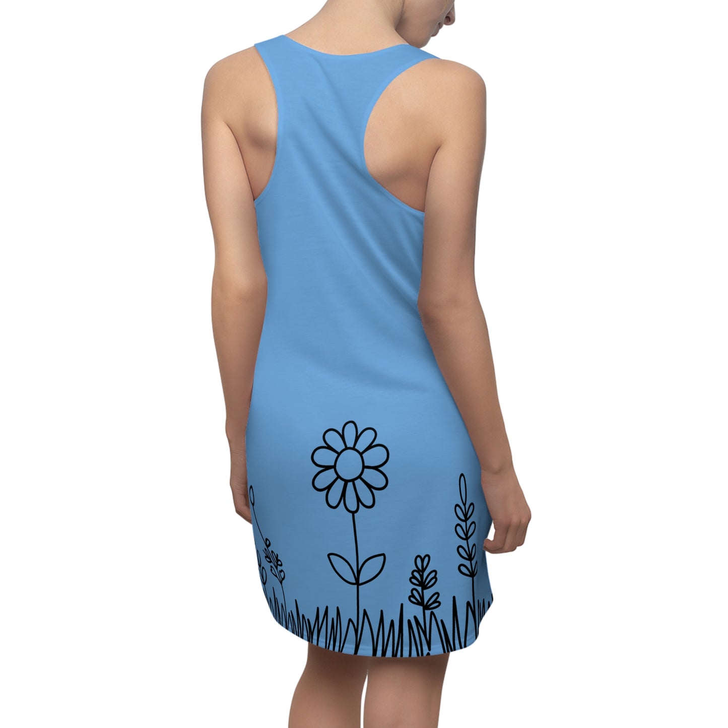 Hellblau Blumen Racerback Kleid – Bequemes Sommerkleid