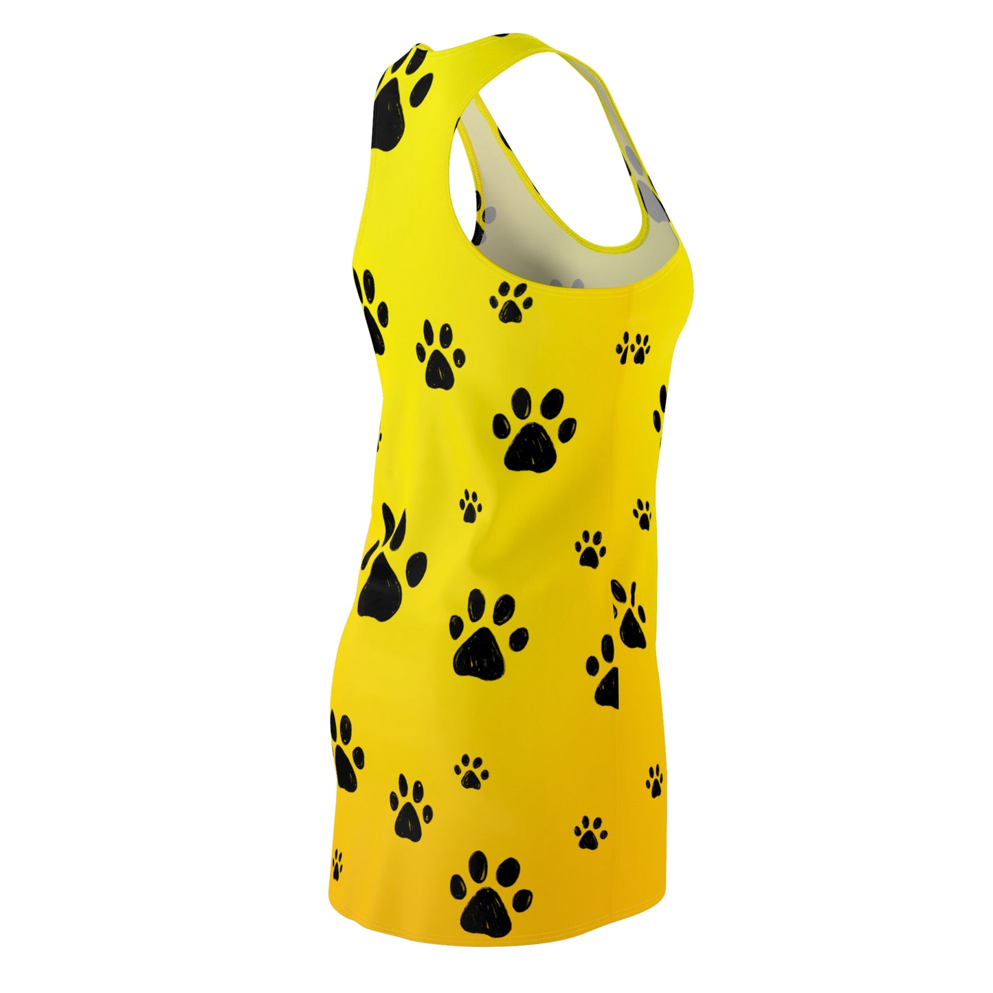 Gelbes Racerback Kleid mit schwarzen Pfoten – Farbverlauf