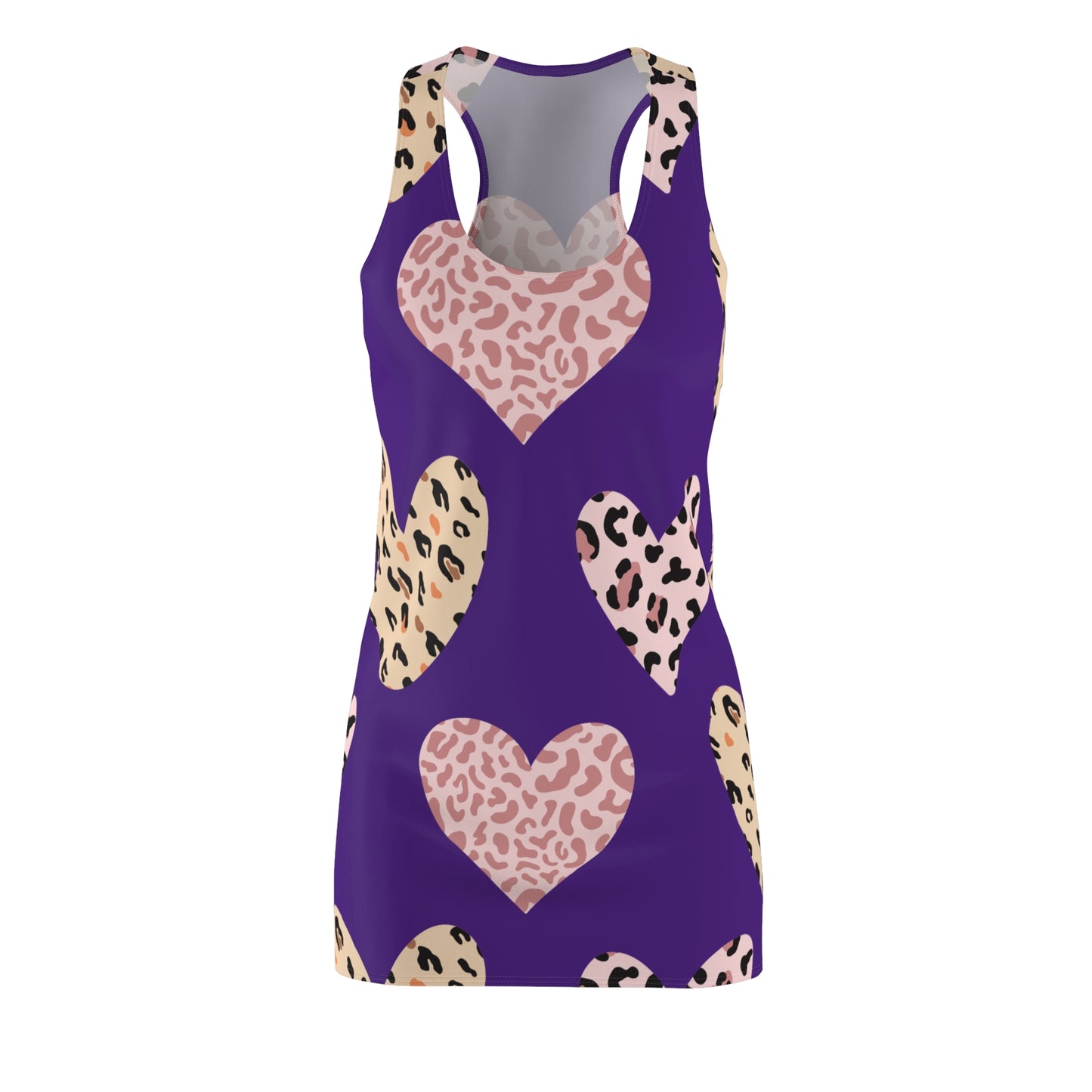 Lila Herz Leopard Racerback Kleid – Weiß Pink Sommerkleid