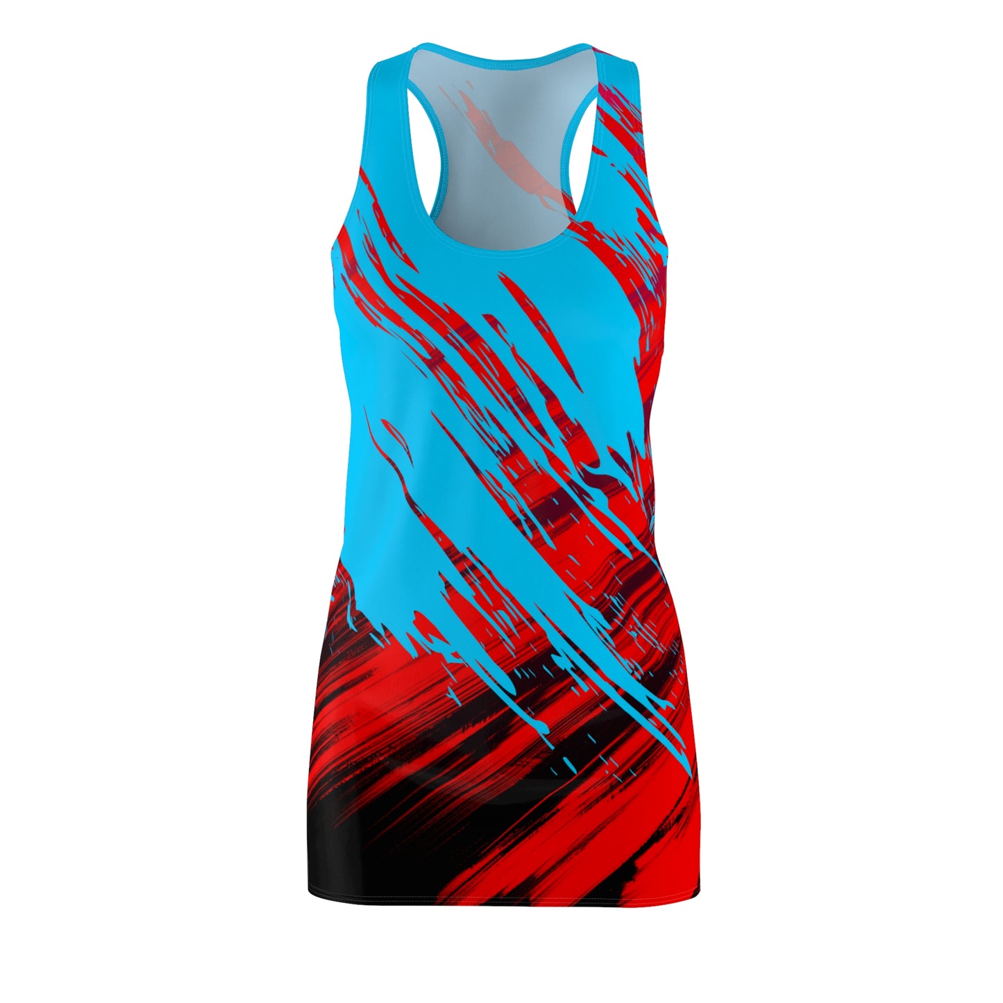 Türkises Racerback Kleid mit rotem Abstract Design