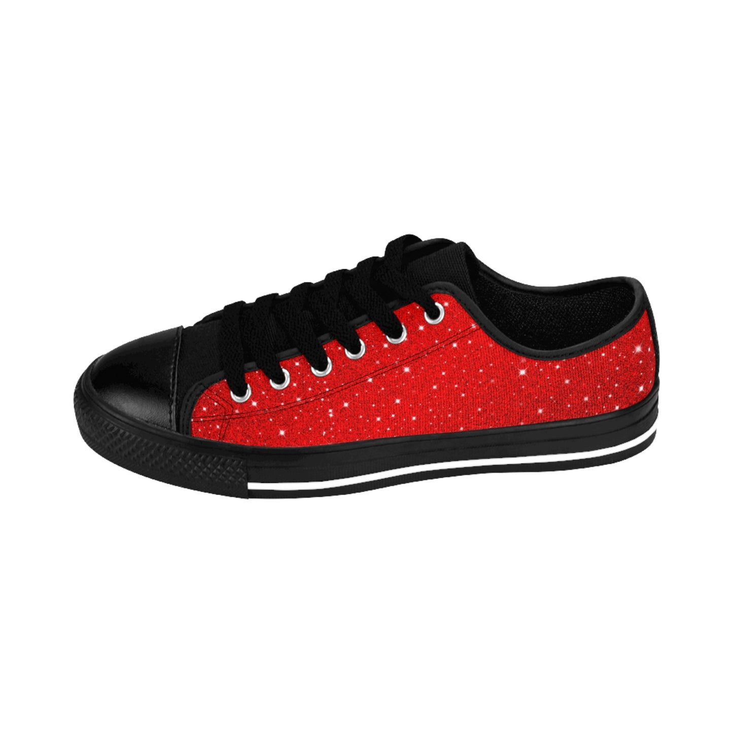 Red Sparkle Star Canvas Sneakers Women Casual Lace-Up Shoes