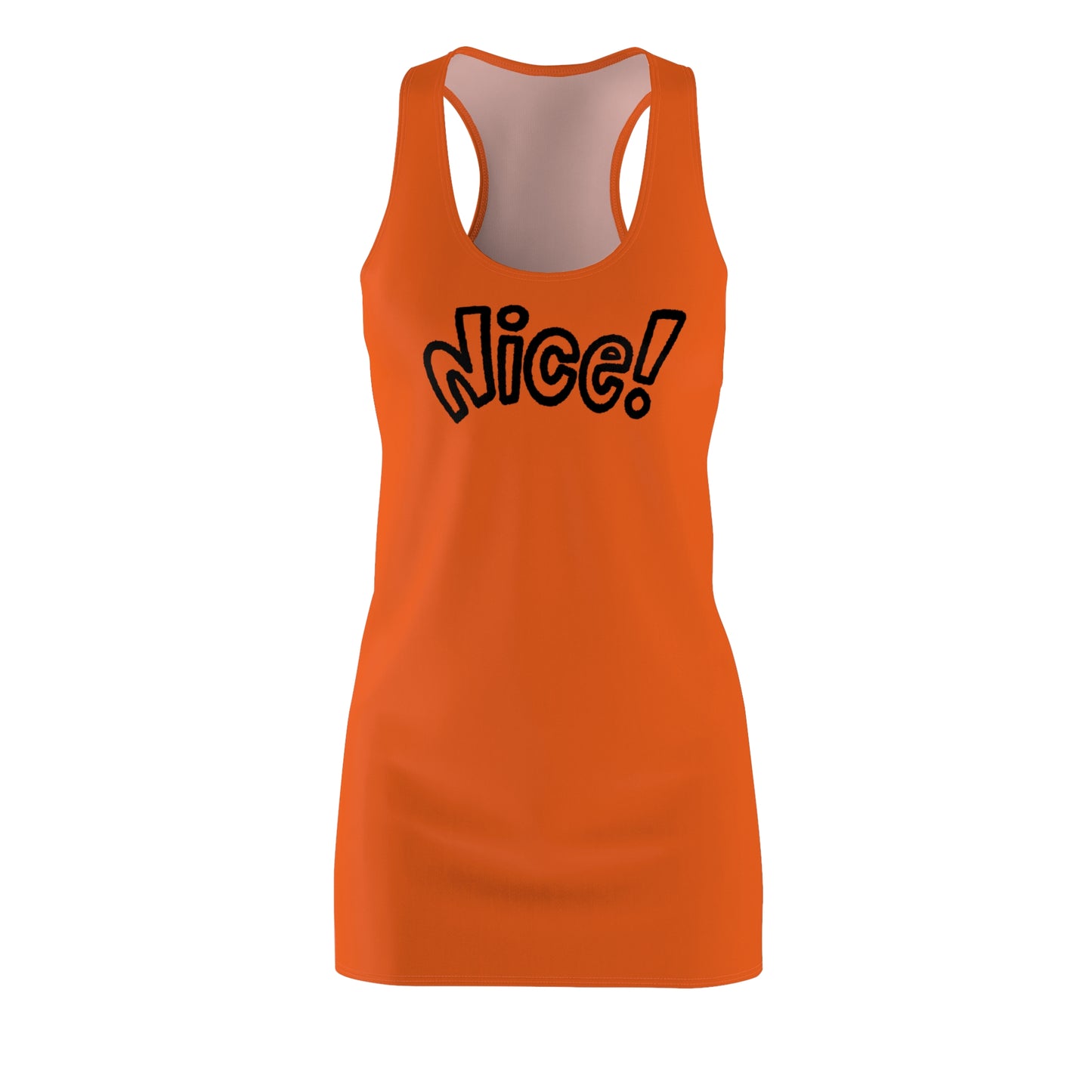 Racerback Damenkleid Sommer – „Nice!“ Statement, modern & lässig orange