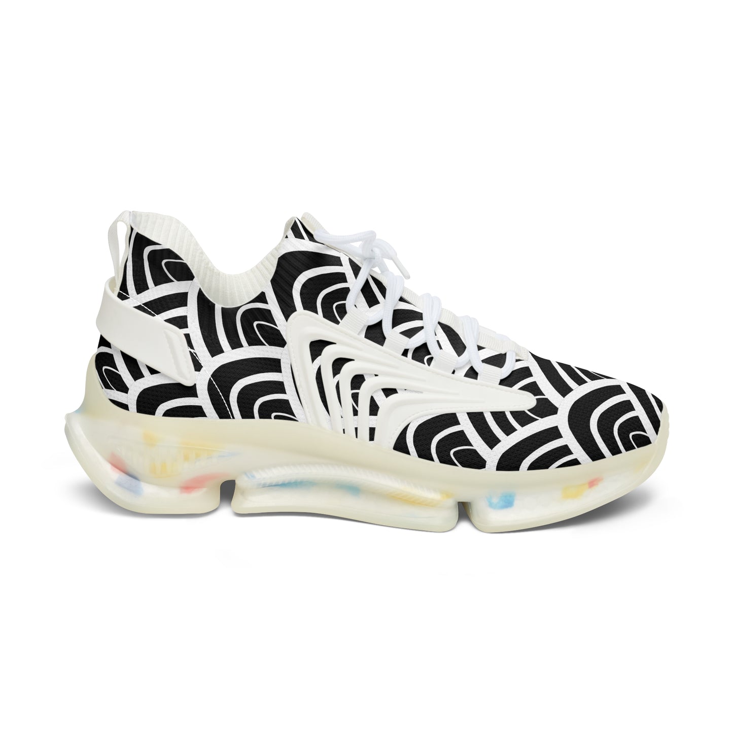 Damen Sneaker Schwarz Weiß Modern Wellen Design Atmungsaktiv
