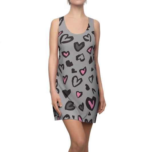 Racerback Kleid Grau mit Herz Muster Allover Print