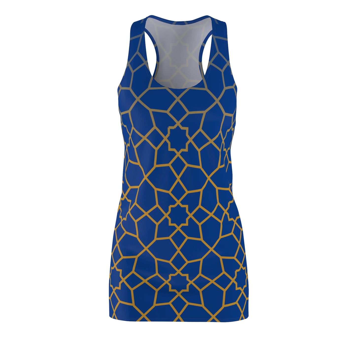Luxury Racerback Dress mit Golden Mosaic Pattern auf Blau