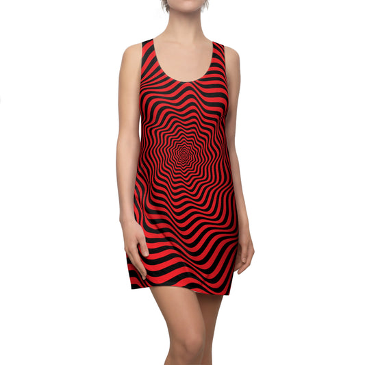 Optical Illusion Racerback Kleid – Schwarz Rot Design
