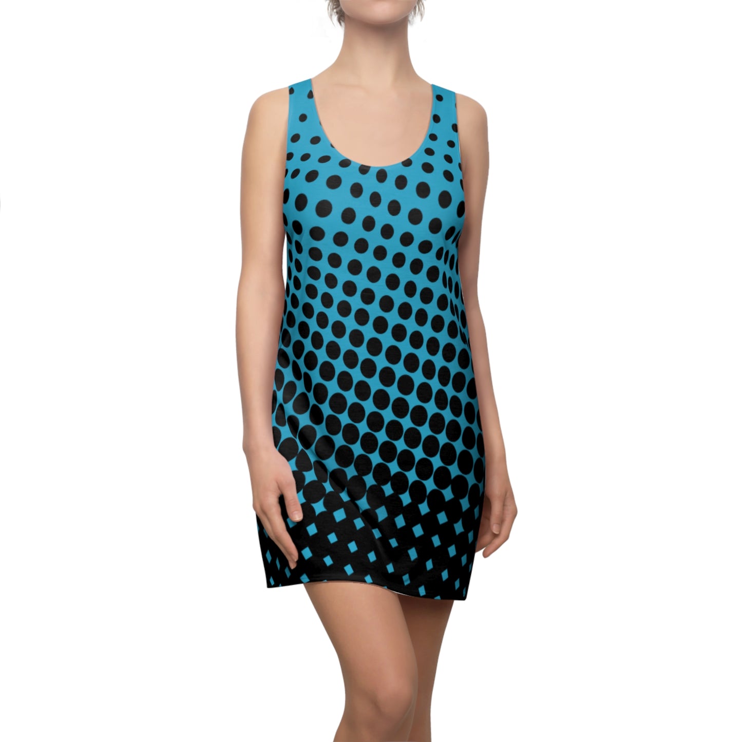 Black turquoise Polka Dot Racerback – Retro Sleeveless Mini Dress