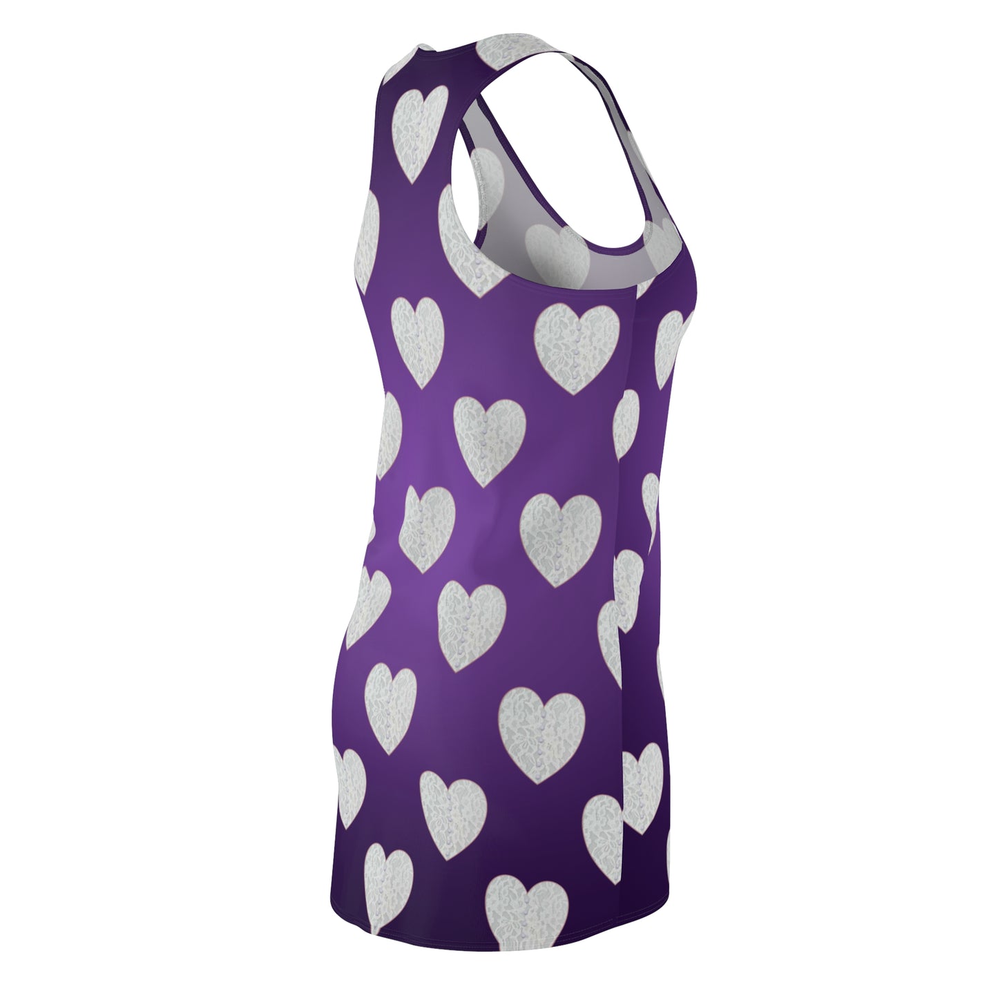 Violettes Racerback Kleid mit Herzmuster & sanftem Farbverlauf