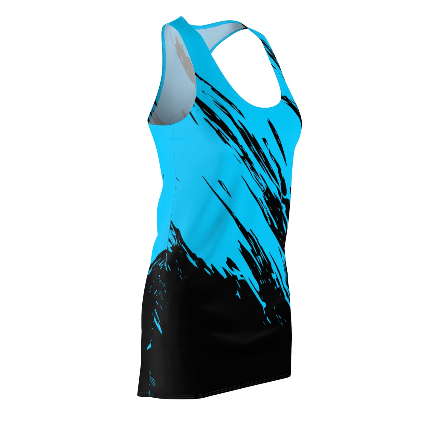 Türkis-Schwarzes Racerback Kleid mit abstraktem Pinselprint