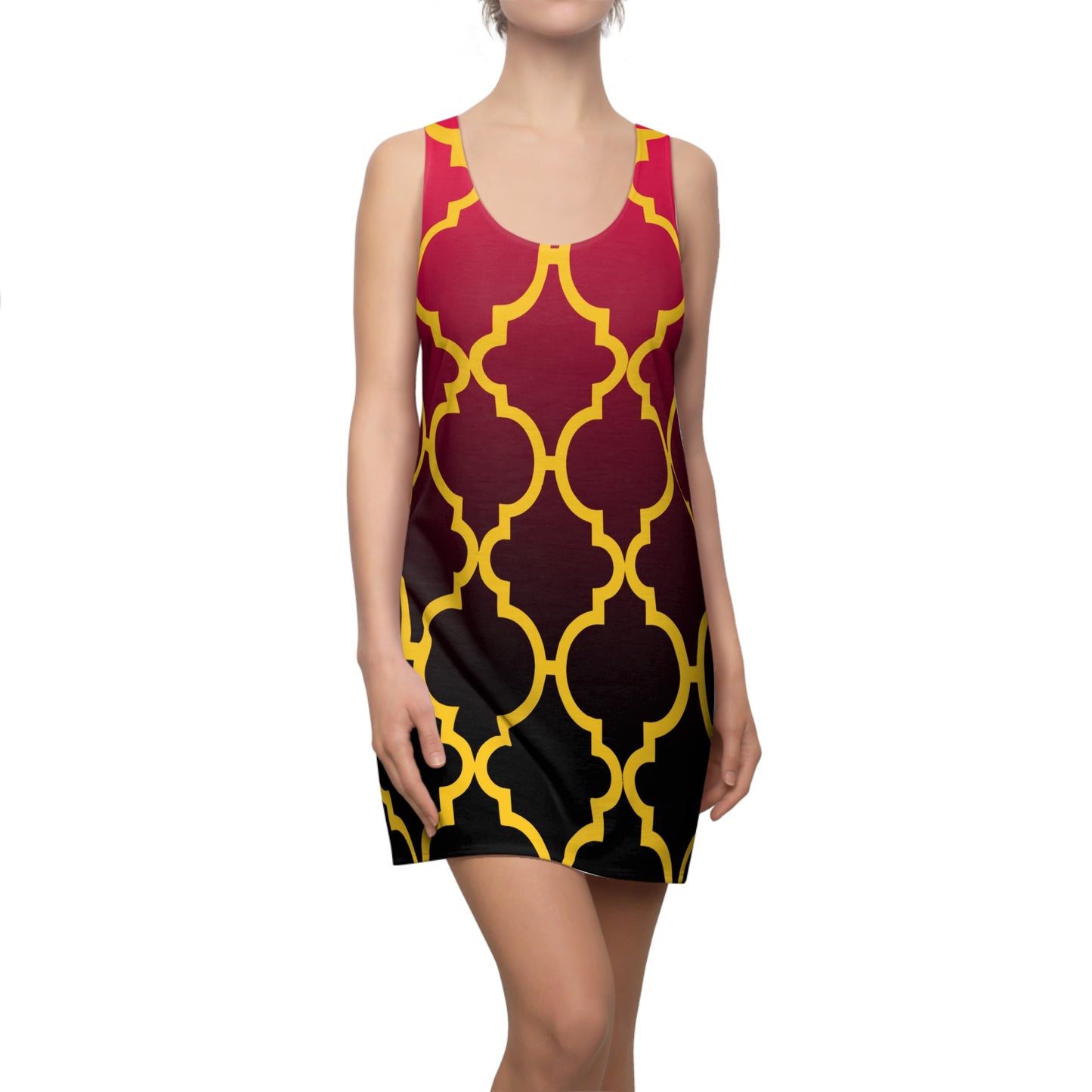 Rot-Schwarzes Ornament Racerback Kleid im Farbverlauf