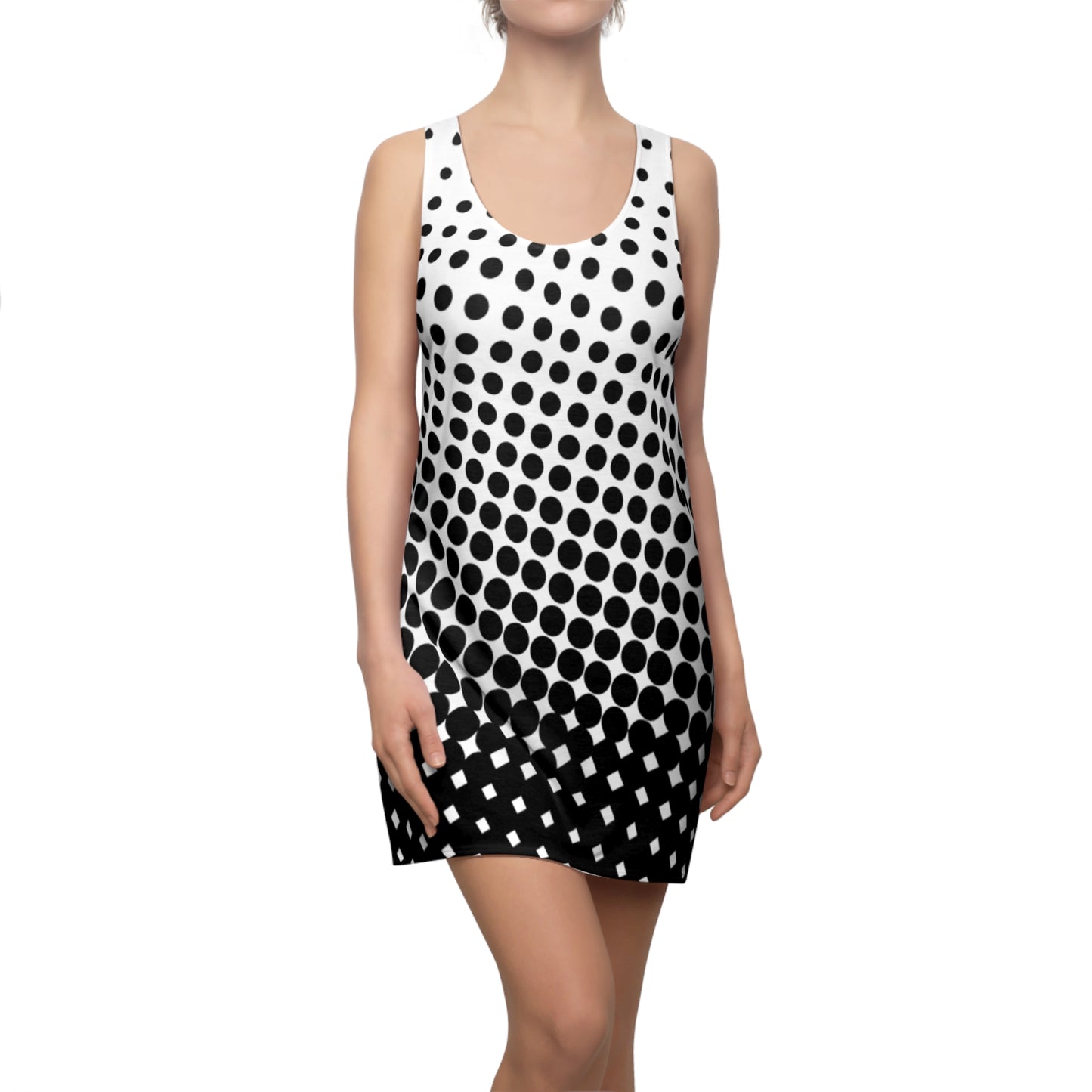 Black White Polka Dot Dress Racerback – Retro Sleeveless Mini