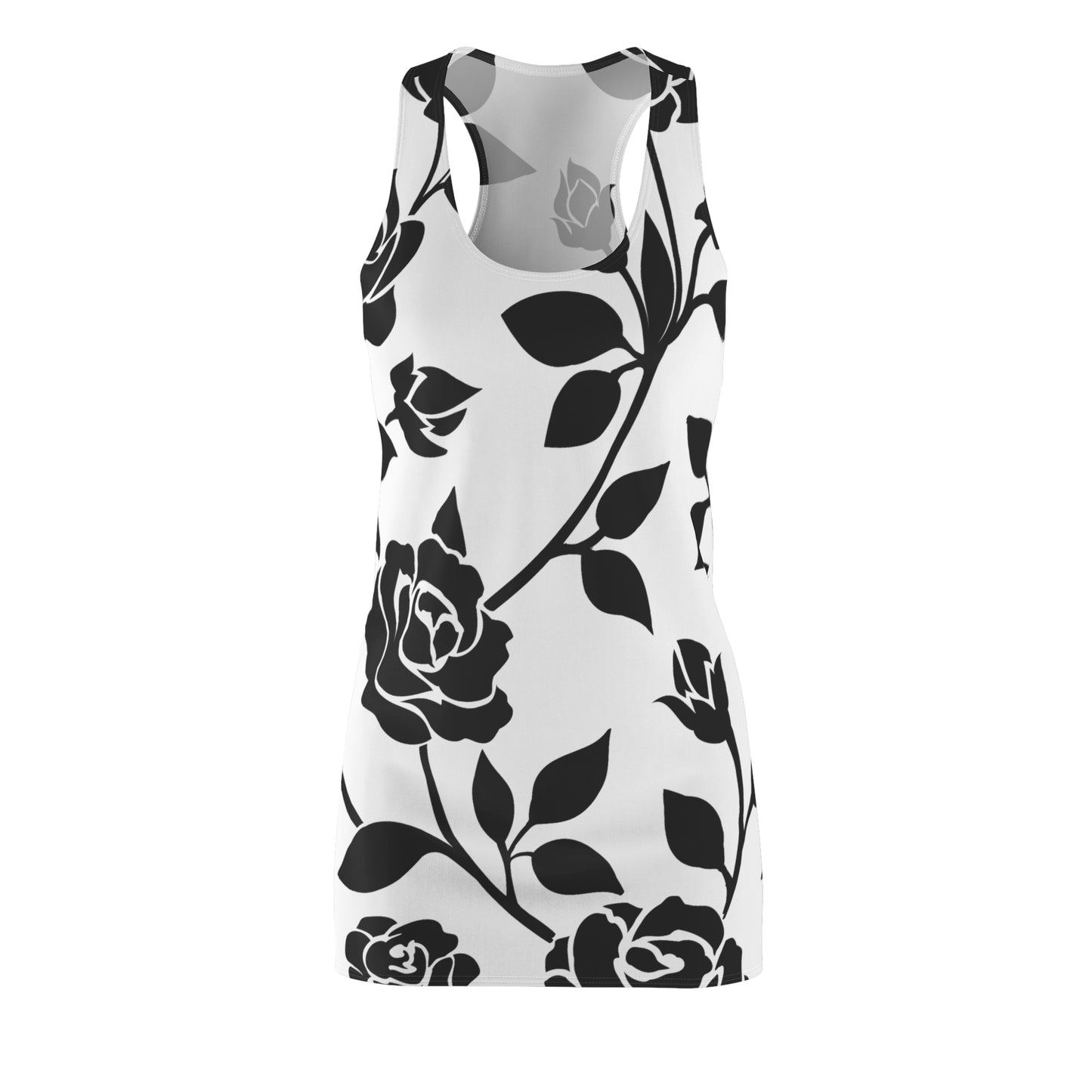 Rosen Racerback Kleid – Elegant Schwarz Weiß Design