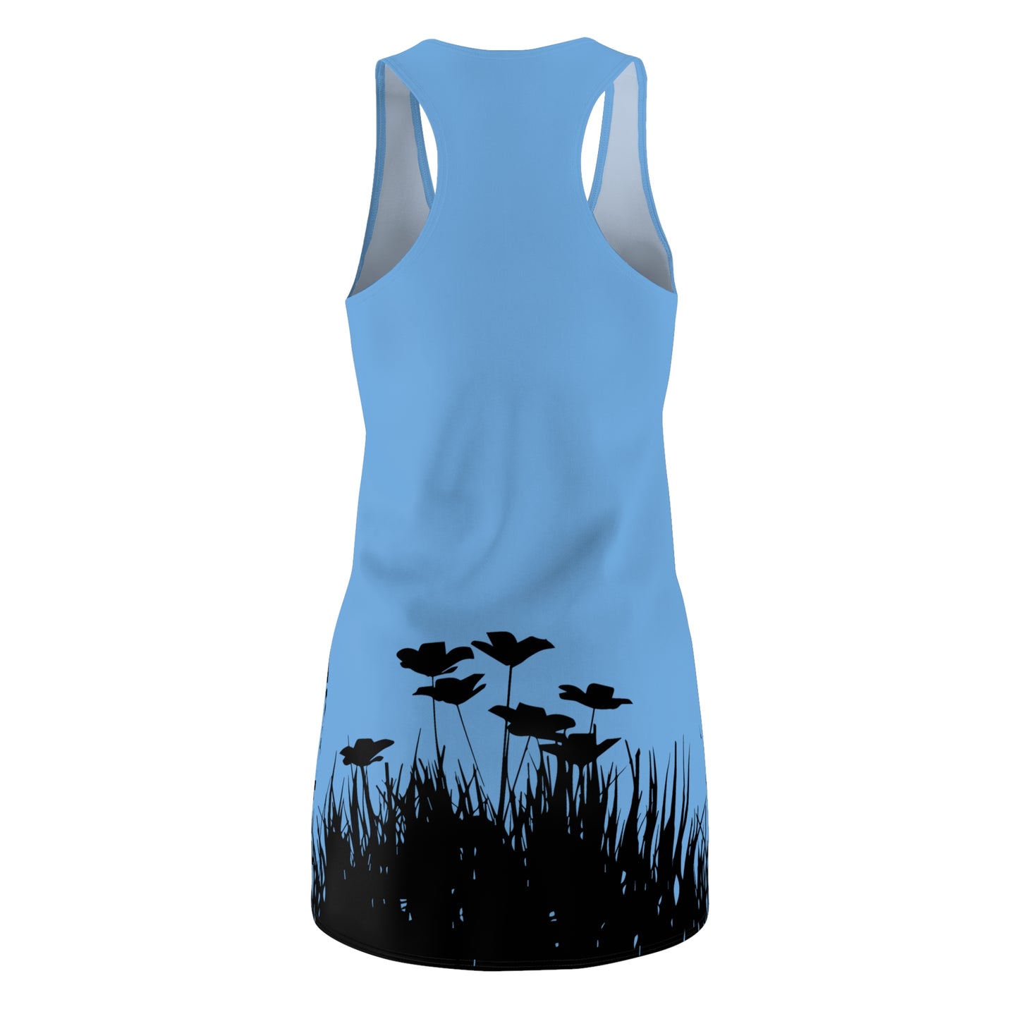 Hellblau Racerback Damenkleid – Botanisches Sommerkleid, Freizeitkleid