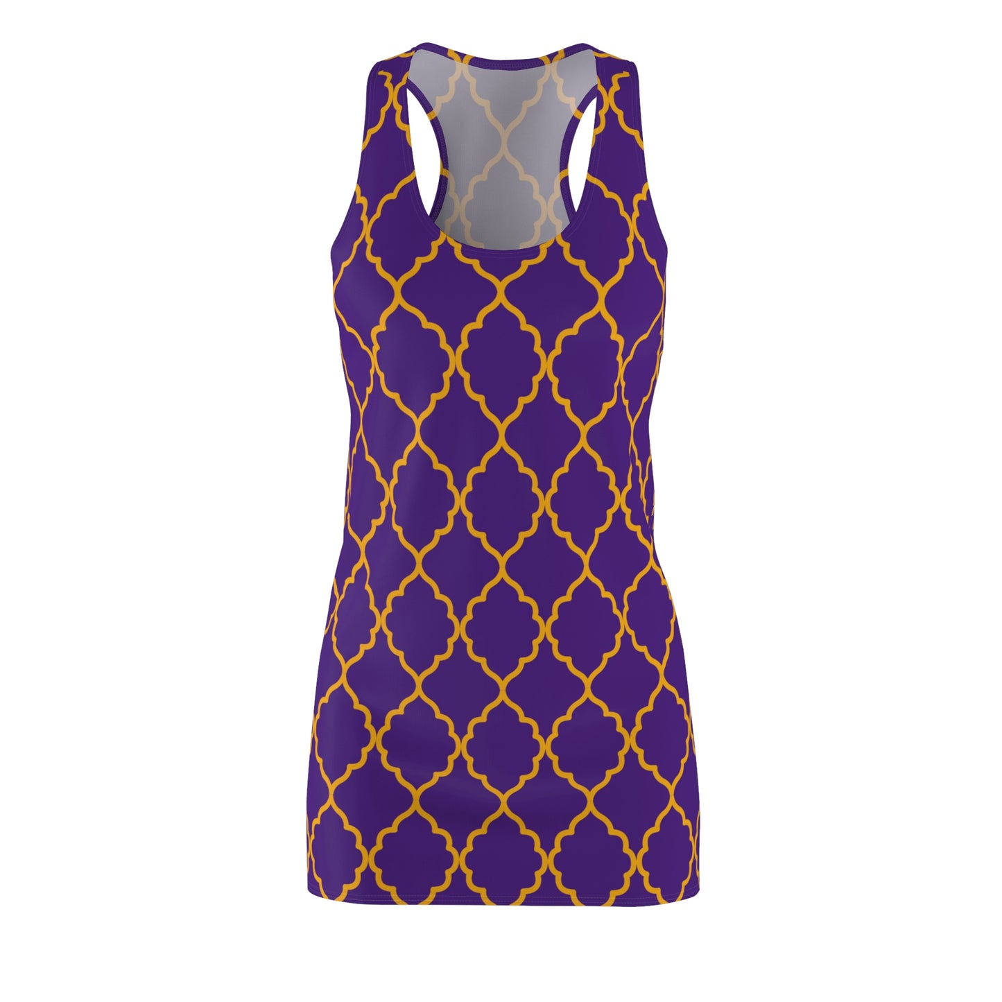 Violettes Racerback Kleid mit goldenem Ornamentmuster