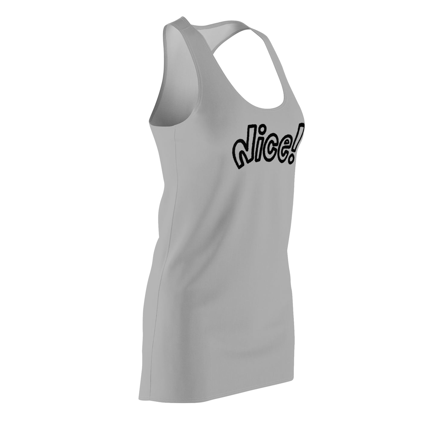 Racerback Damenkleid Sommer – „Nice!“ Statement, modern & lässig grau