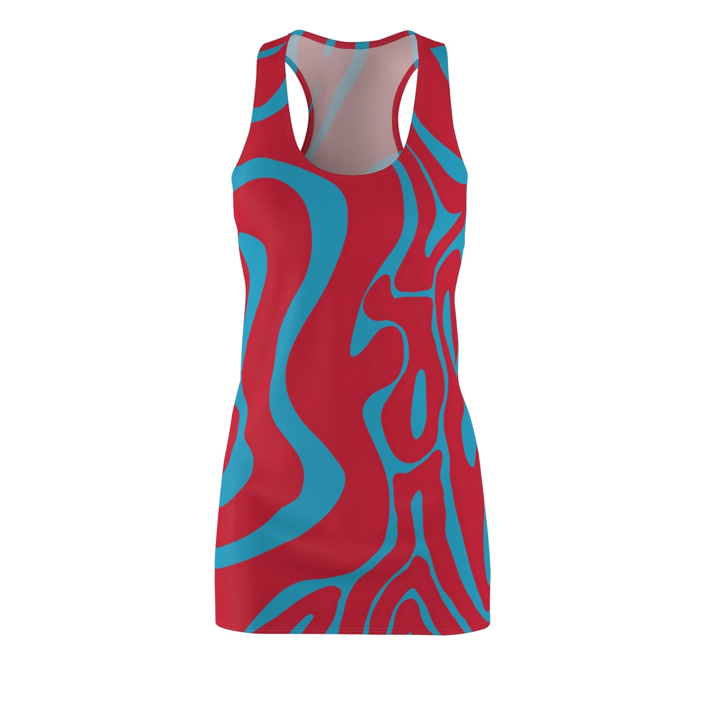 Rot Türkis Swirl Racerback Kleid – Abstraktes Sommerkleid