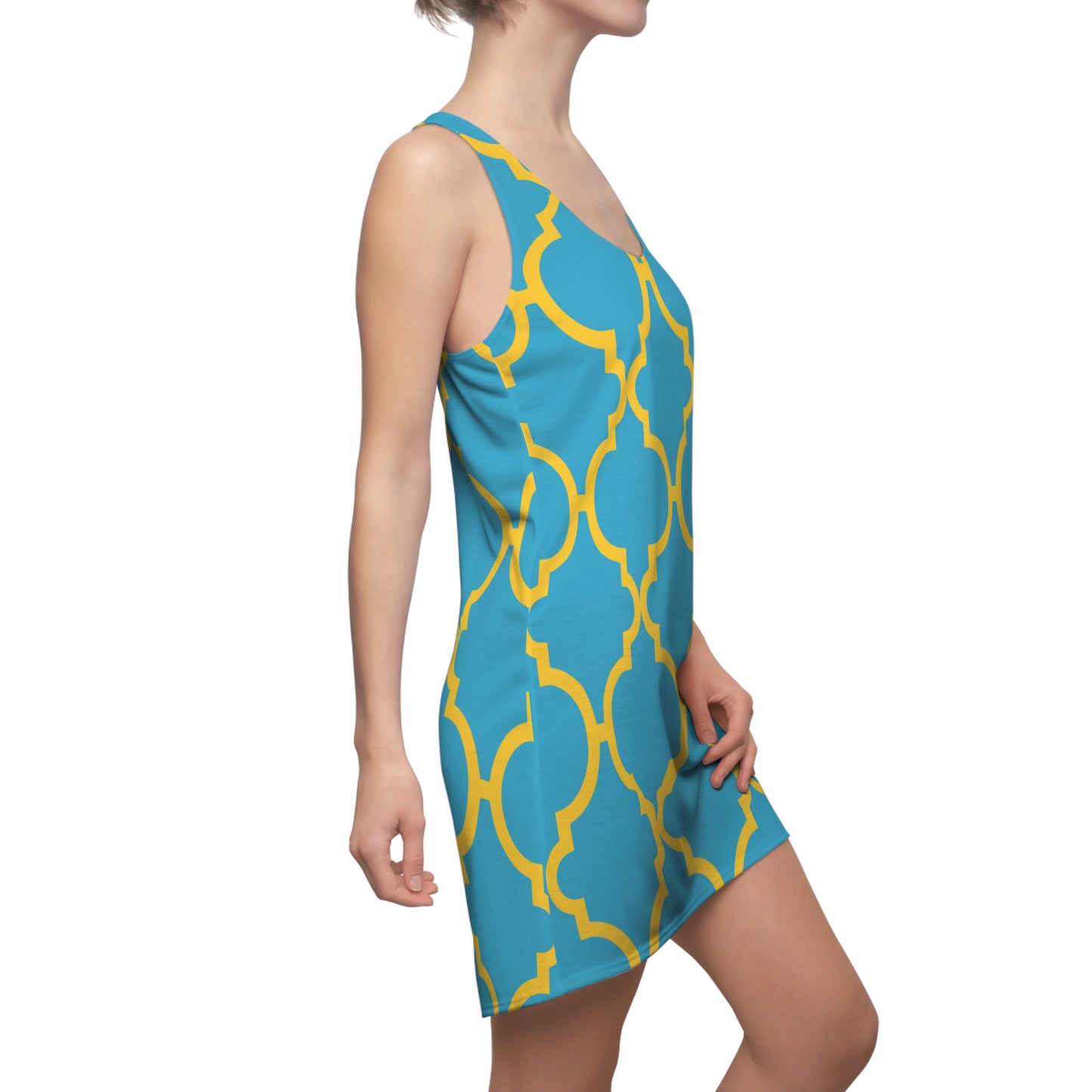 Türkises Racerback Kleid mit gelbem Ornamentmuster