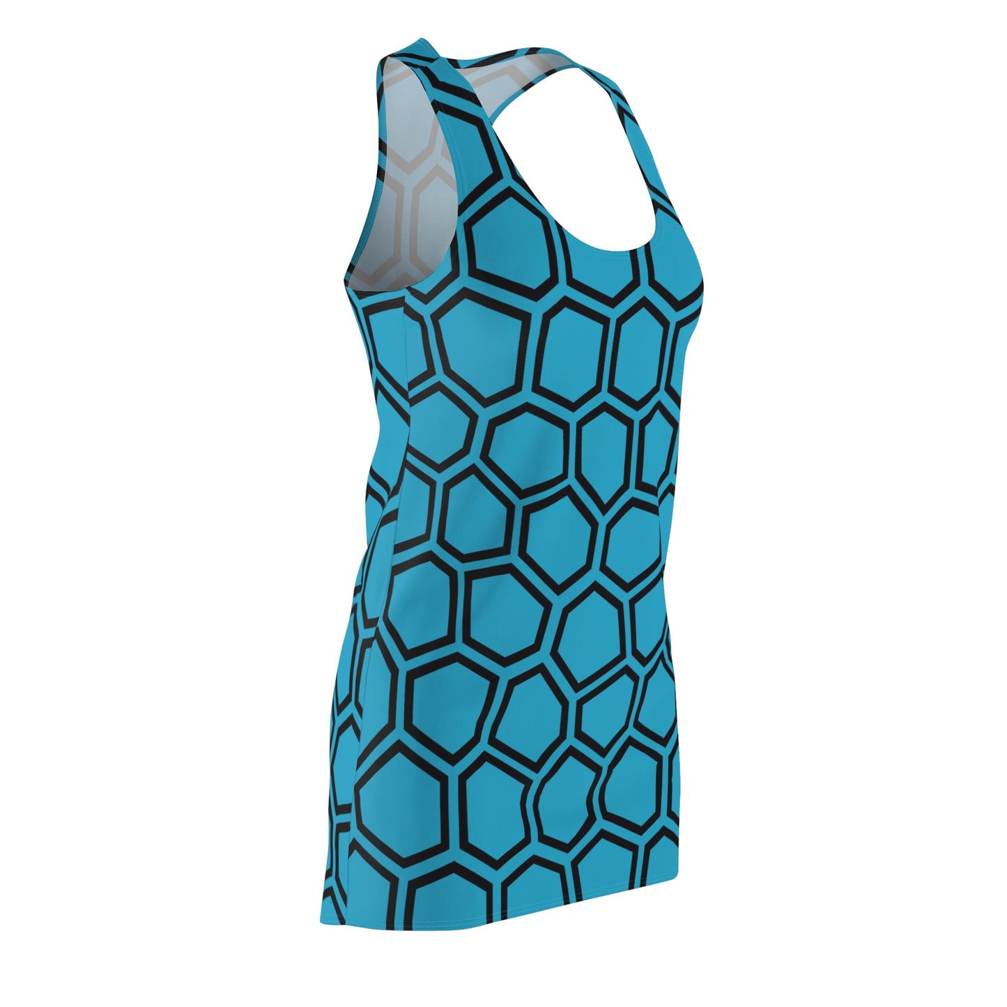 Racerback Kleid Schwarz Türkis Hexagon Muster Damen Sommer